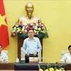 NA Chairman Tran Thanh Man delivers the closing speech of the NA Standing Committee's thematic session on law building on August 14. (Photo: VNA)