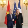 Party General Secretary and State President To Lam (left) meets with President of the French National Assembly Yael Braun-Pivet in Paris on October 7. (Photo: VNA)