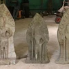 Three of the 12 door guardian statues recently found at Cambodia's Angkor Archaeological Park (Photo: ANA)