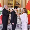 La presidenta de Perú, Dina Ercilia Boluarte Zegarra, condecoró con la Orden "El Sol del Perú", en el grado de Gran Cruz, a su homólogo vietnamita, Luong Cuong. (Fuente: VNA)