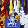 El presidente de la Asamblea Nacional de Vietnam, Tran Thanh Man, pronuncia un discurso en la XI sesión plenaria del Parlamento Internacional por la Tolerancia y la Paz (Fuente: VNA)