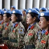 Des femmes soldats de de l'équipe du génie N°2 lors d'une cérémonie avant leur départ pour la mission de maintien de la paix des Nations Unies à Abyei. Photo: VNA