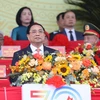 Au nom du Parti et de l'État, le Premier ministre Pham Minh Chinh prononce le discours commémorant le 70e anniversaire de la Victoire de Dien Bien Phu. Photo : VNA