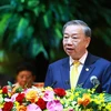 Le secrétaire général du Parti et président vietnamien To Lam prend la parole au 10e Congrès national du Front de la Patrie du Vietnam pour le mandat 2024-2029. Photo : VNA