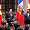 Le président Luong Cuong et son homologue chilien Gabriel Boric rencontrent la presse. Photo : VNA