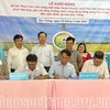 At the ceremony in Soc Trang on May 22, companies and enterprises signs a memorandum of understanding for cooperation in rice production and consumption with the Hung Loi Agricultural Cooperative, which is piloting 50 hectares of rice under the project. (Photo: baosoctrang.org)