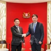 Minister of Finance Ho Duc Phoc (L) and Singaporean Second Minister for Finance Chee Hong Tat at their meeting in Singapore on August 5. (Photo: VNA)