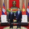 Cambodian King Preah Bat Samdech Preah Boromneat Norodom Sihamoni and State President Luong Cuong (R) in a photo taken during the former State visit to Vietnam from November 28-29. (Photo: VNA)