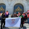 San Francisco Supervisor Shamann Walton speaks on the steps of City Hall on June 11 alongside community-based language access advocates on the topic of Vietnamese becoming an official city language. (Source: Ko Lyn Cheang/The Chronicle)
