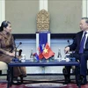 President To Lam (right) meets with Chairwoman of the Cambodia-Vietnam Friendship Association Samdech Men Sam An (Photo: VNA)