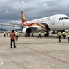 Flight HX548 lands at Da Nang International Airport (Photo: VNA)