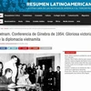 The article about the 1954 Geneva Agreement on the Cessation of Hostilities in Vietnam on Argentina’s Resumen Latinoamericano newspaper. (Photo: VNA)