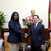 Minister of Foreign Affairs Bui Thanh Son (R) and Secretary of State for International Cooperation of Guinea-Bissau Nancy Raisa Cardoso. (Photo: VNA)