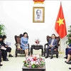 Deputy Prime Minister Tran Luu Quang (right, centre)) receives Chairwoman of Sailun Group and the Sailun Vietnam Ltd Company Liu Yanhua in Hanoi on July 29. (Photo: VNA)