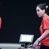 Trinh Thu Vinh (right) talks with her coach Park Chung Gun during her 10m air pistol event at the Paris Olympics. (Photo: VNA)