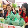 Vietnamese green-skinned pomelos are on display at the Asia Fruit Logistica in Hong Kong (China)