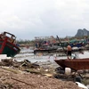 Boats and aquaculture cages in Quang Yen township were damaged after Typhoon Yagi swept over the northern coastal province of Quang Ninh. (Photo: VNA)