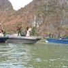 Soldiers collect garbage in Ha Long Bay, Quang Ninh province after Typhoon Yagi. (Photo: baoquangninh.vn)