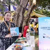 A Mongolian woman introduces her country and its people next to a banner announcing the plan for a direct flight from Ulaanbaatar to Ho Chi Minh City. (Photo: VNA)