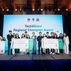 The Vietnamese and Cambodian teams both win first prize at the Future Tech4Good Competition. (Photo: Hanoimoi.vn)