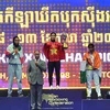 Female kickboxer Hong Tham wins the 11th gold medal for Vietnam at the 2024 Asian Kickboxing Championships. (Photo: thethaovietnamplus.vn)