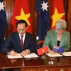 Vietnamese Deputy Prime Minister and Minister of Foreign Affairs Bui Thanh Son (left) and Australian Minister for Foreign Affairs Penny Wong sign an action programme to implement the Comprehensive strategic partnership for 2024 – 2027. (Photo: VNA)