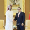 Prime Minister Pham Minh Chinh (R) meets with National Security Advisor of the United Arab Emirates (UAE) and Deputy Ruler of Abu Dhabi Tahnoun bin Zayed Al Nahyan in Abu Dhabi on October 28. (Photo: VNA)