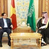 Prime Minister Pham Minh Chinh (L) meets with Saudi Arabia's Crown Prince and Prime Minister Mohammed bin Salman bin Abdulaziz Al Saud in Riyadh on October 29 (local time) (Photo: VNA)