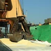 Loading fertiliser onto a ship at the Dinh Vu Port in Hai Phong city. (Photo: VNA)