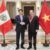 State President Luong Cuong (L) meets President of the Supreme Court of Peru Javier Arévalo Vela (Photo: VNA)