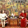 Vice Chairwoman of the Vinh Phuc provincial People’s Committee Phung Thi Kim Nga (R) welcomes Yoko Ishii, Director of Tochigi's Department of Industry, Labour, and Tourism (Photo: baovinhphuc.com.vn)