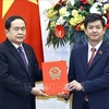 National Assembly (NA) Chairman Tran Thanh Man (L) and General Secretary of the 15th NA Le Quang Tung at the ceremony. (Photo: VNA)