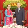 El secretario general del Partido Comunista y presidente de Vietnam, To Lam, recibe a la titular del Senado australiano, Sue Lines. (Foto: VNA)