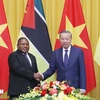 El secretario general del Partido Comunista y presidente de Vietnam, To Lam (derecha), recibe al presidente de Mozambique, Filipe Jacinto Nyusi. (Foto: VNA)