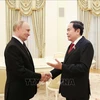 El presidente de la Asamblea Nacional de Vietnam, Tran Thanh Man (derecha), se reúne con el presidente de Rusia, Vladimir Putin. (Foto: VNA)