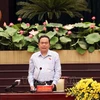 El presidente de la Asamblea Nacional de Vietnam, Tran Thanh Man, interviene en la cita. (Foto: VNA)