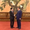 El miembro del Buró Político y permanente del Secretariado del Comité Central del PCV, Luong Cuong (izquierda), se reúne con el secretario general del PCCh y presidente de China, Xi Jinping. (Foto: VNA)