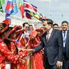 Ceremonia de despedida al presidente de la Asamblea Nacional de Vietnam, Tran Thanh Man, en el Aeropuerto Internacional de Pochentong, en Phnom Penh, Camboya (Foto: VNA)