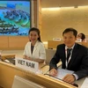 越南常驻联合国代表团副团长弓德欣在会上发言。图自越通社