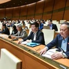 国会代表通过《工会法（修正案）》。图自越通社