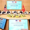 Minister of Industry and Trade Nguyen Hong Dien and Malaysian Minister of Investment, Trade and Industry Zafrul Abdul Aziz co-chair the 4th meeting of the Vietnam - Malaysia Joint Trade Committee. (Photo: VNA)