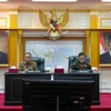 Indonesian Home Affairs Deputy Minister Bima Arya Sugiarto (right) and Indonesian Deputy Coordinating Minister for Political and Security Affairs Lodewijk Paulus at a coordination meeting on the 2024 Regional Head Elections preparations in Jakarta on November 22. (Photo: ANTARA)