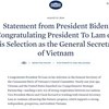 The White House's website publishes a congratulatory statement from US President Joe Biden to Vietnamese President To Lam on his election as the General Secretary of the Communist Party of Vietnam Central Committee. (Photo: Screenshot)