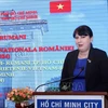 Romanian Ambassador to Vietnam Cristina Romila speaks at the get-together. (Photo: VNA)