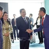 National Assembly Chairman Tran Thanh Man is greeted at Changi Airport. (Photo: VNA)