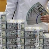 A clerk checks USD banknotes at the headquarters of Hana Bank in Seoul. (Photo: Yonhap)