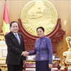 El presidente de la Asamblea Nacional de Vietnam, Tran Thanh Man, y Pany Yathotou, vicepresidenta y extitular de la Asamblea Nacional de Laos. (Fuente: VNA)