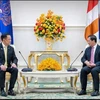 El viceprimer ministro y ministro del Interior de Tailandia, Anutin Charnvirakul, y el primer ministro camboyano, Hun Manet. (Fuente: VNA)