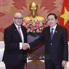 越南国会主席陈青敏（右）会见摩洛哥众议院秘书长纳吉布·哈迪。图自越通社