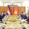 越南国家主席苏林与柬埔寨人民党主席、参议院主席洪森举行会谈。图自越通社